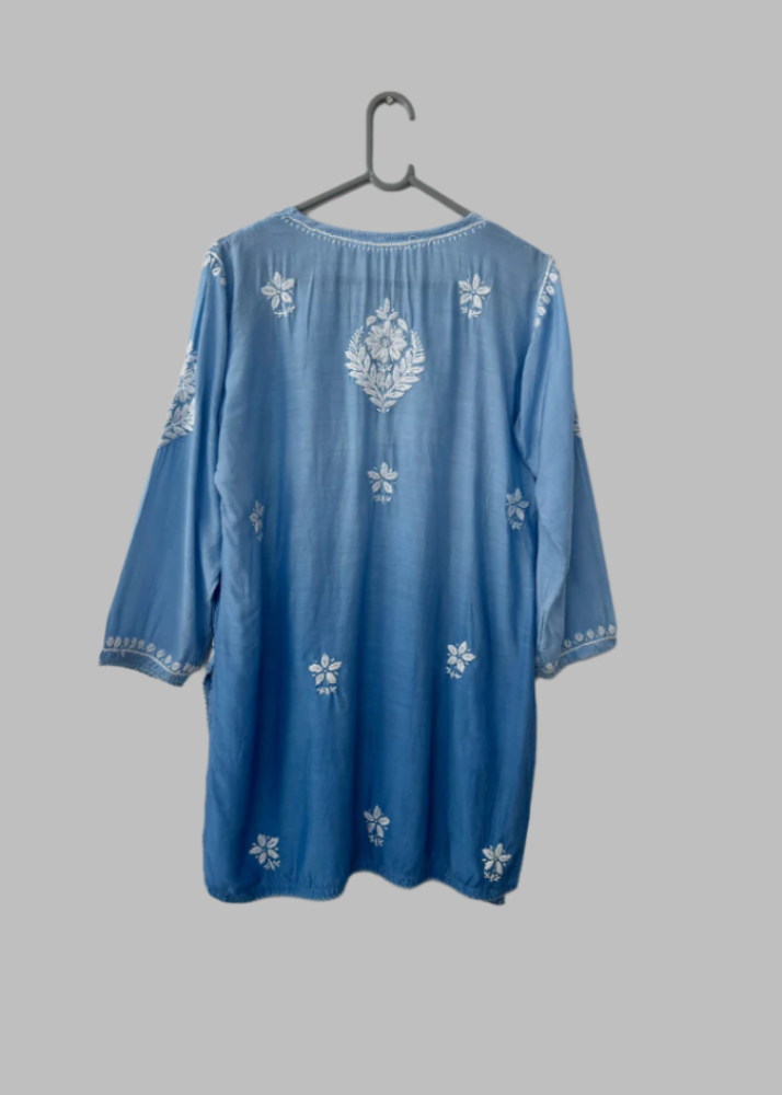 BLUE MUSLIN CHIKANKARI TOP
