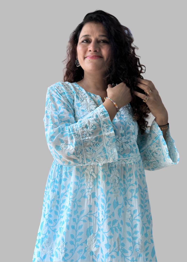 PURE MUL KNEE LENGTH CHIKAN KURTA