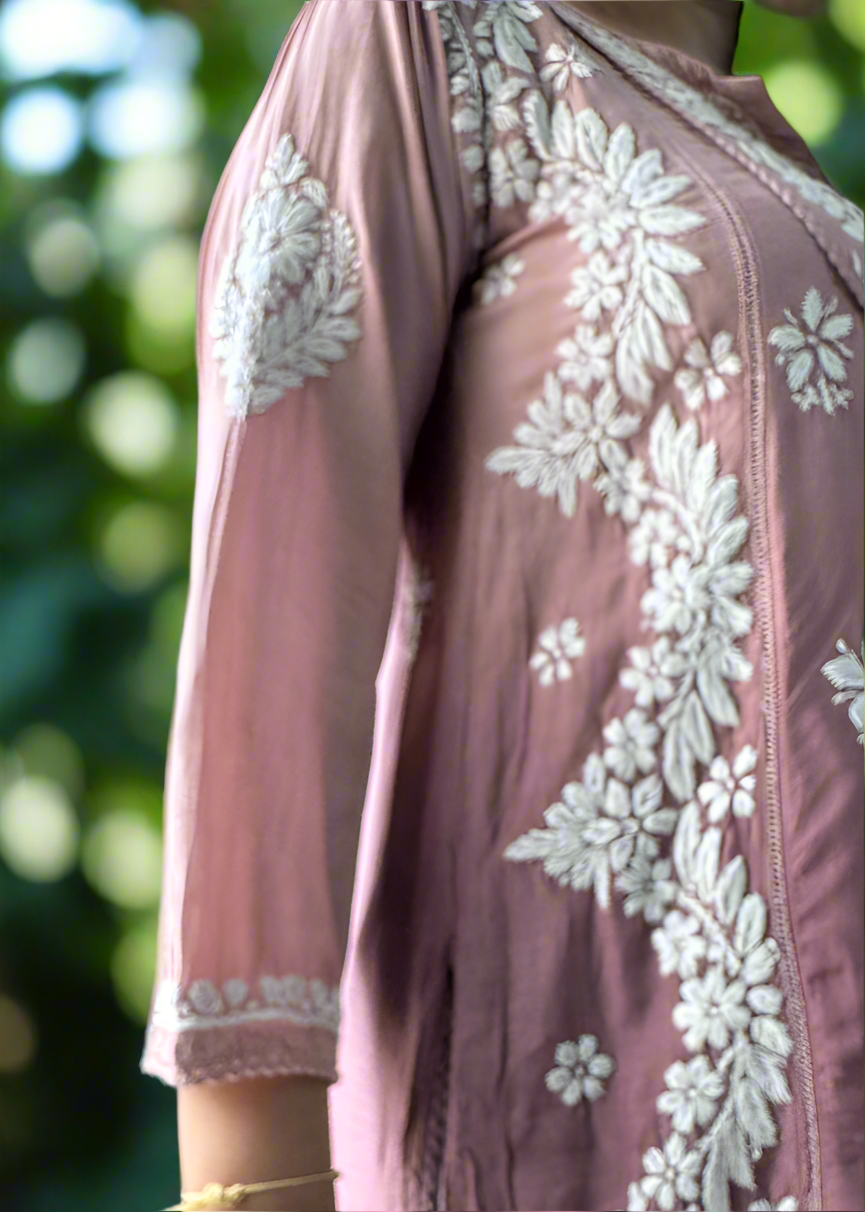 MAUVE CHIKAN MUSLIN SHORT TOP