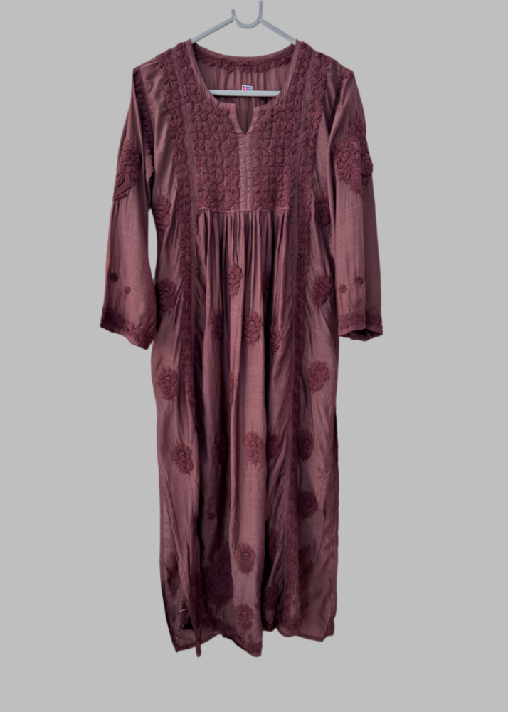 Chikankari Muslin Kurta - Brown