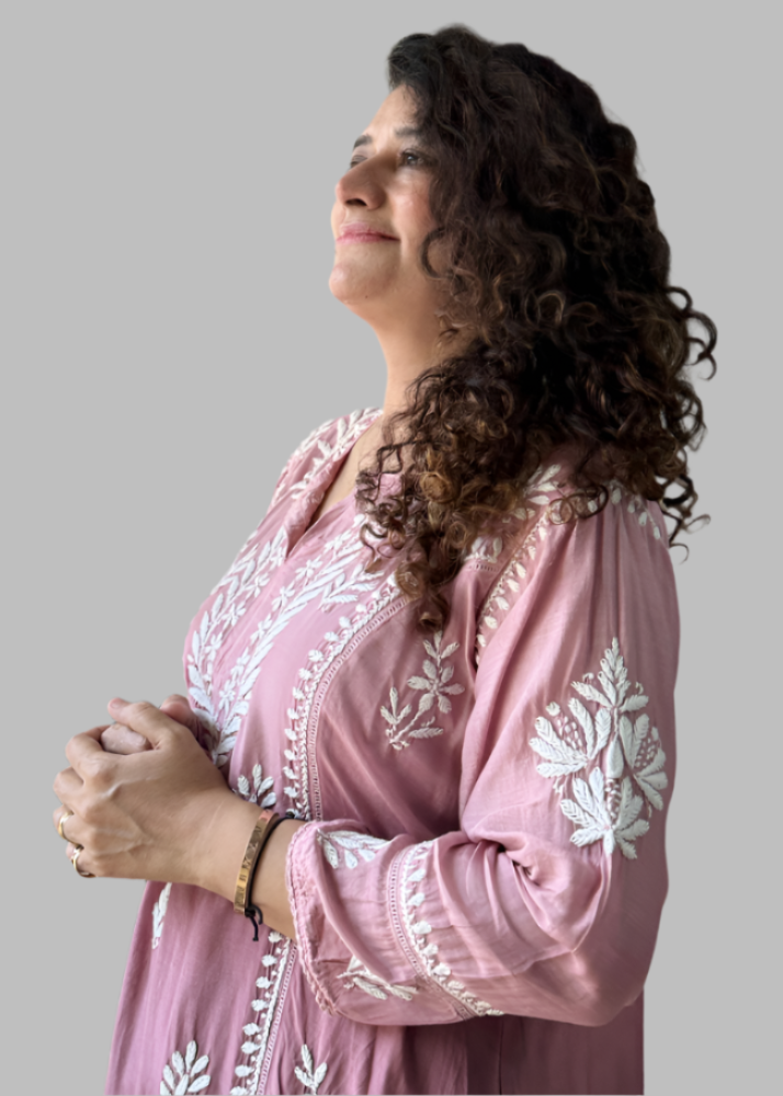 MAUVE OMBRE CHIKAN MUSLIN TOP