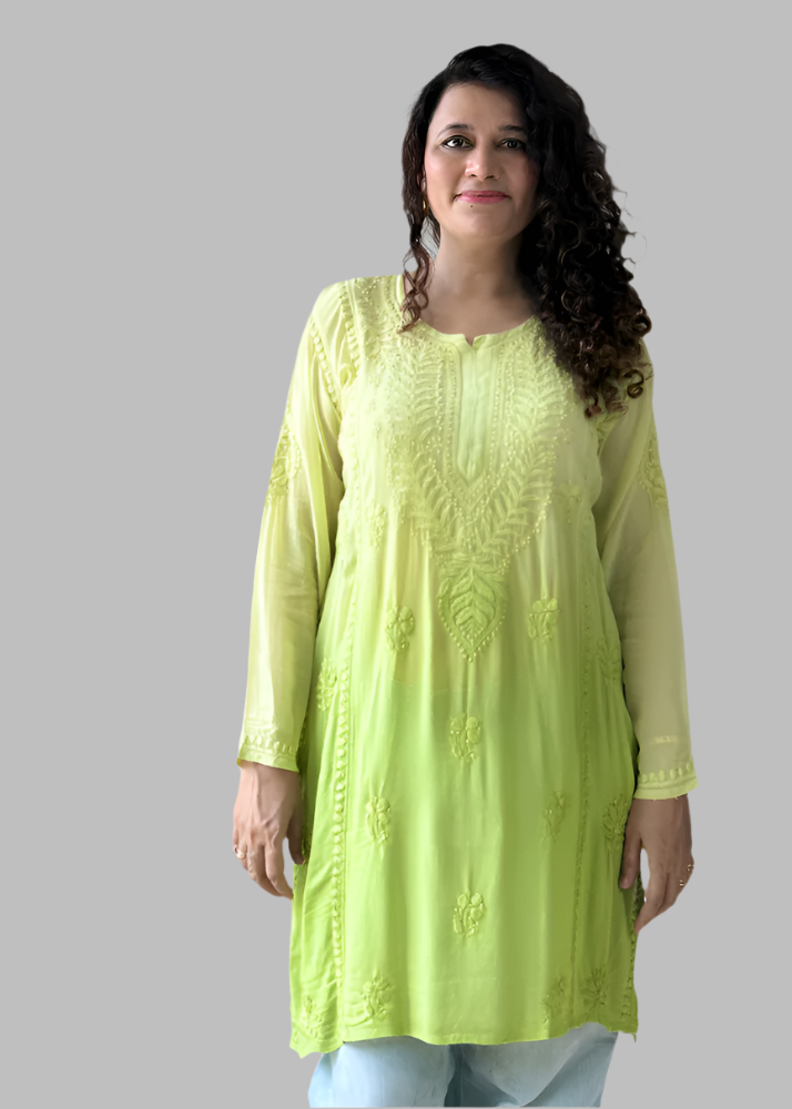 GREEN MUKAISH GEORGETTE CHIKANKARI KURTA