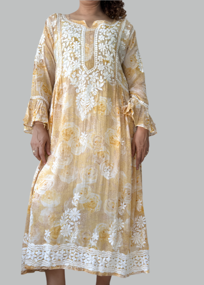 MUL PRINTED CHIKANKARI DRESS