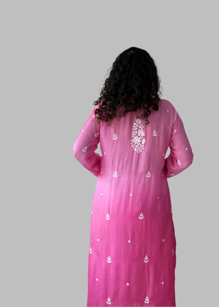 PINK MUSLIN CHIKANAKRI KURTA