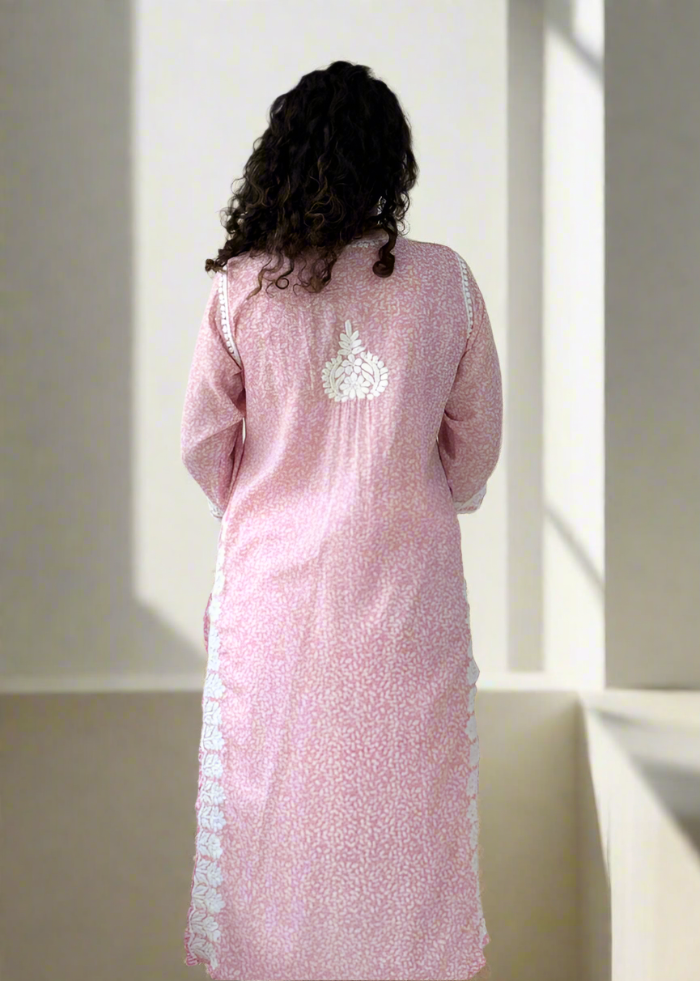 PINK PRINTED CHIKAN KURTA