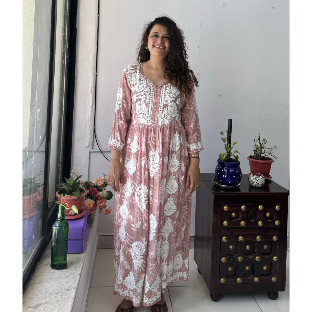MUL PRINTED CHIKANKARI DRESS