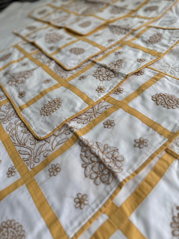 Chikankari Cushion Covers - Yellow