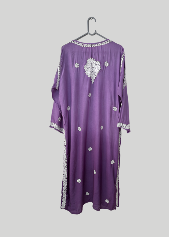 Chikankari Muslin Long Kurta - Purple