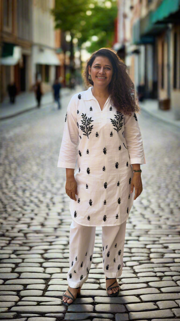 Chikankari Cotton Co-Ord Set-White