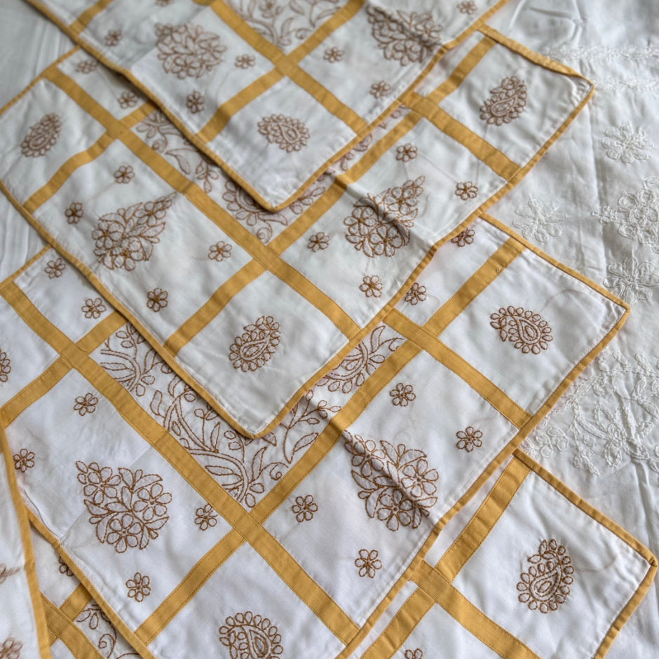Chikankari Cushion Covers - Yellow