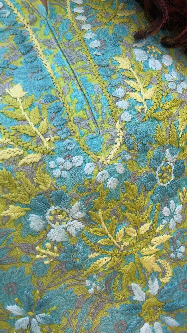 Chikankari Mul Printed Kurta - Blue
