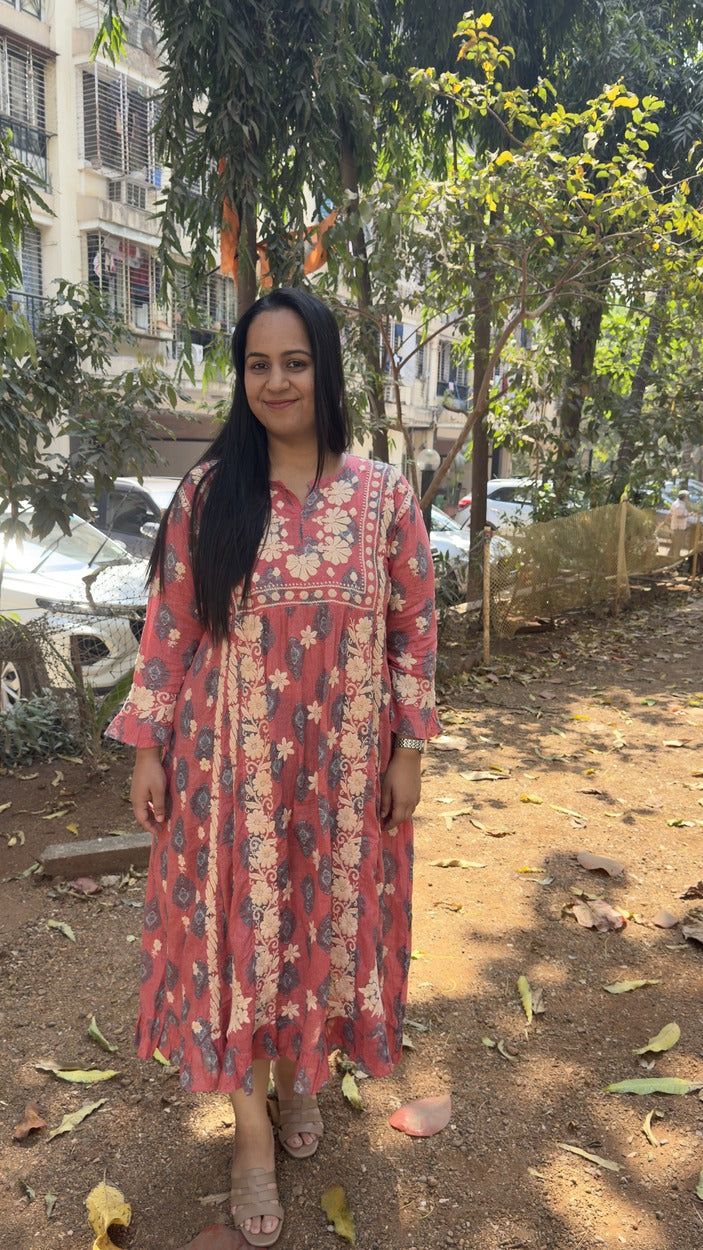 Chikankari Printed Dress - Pink