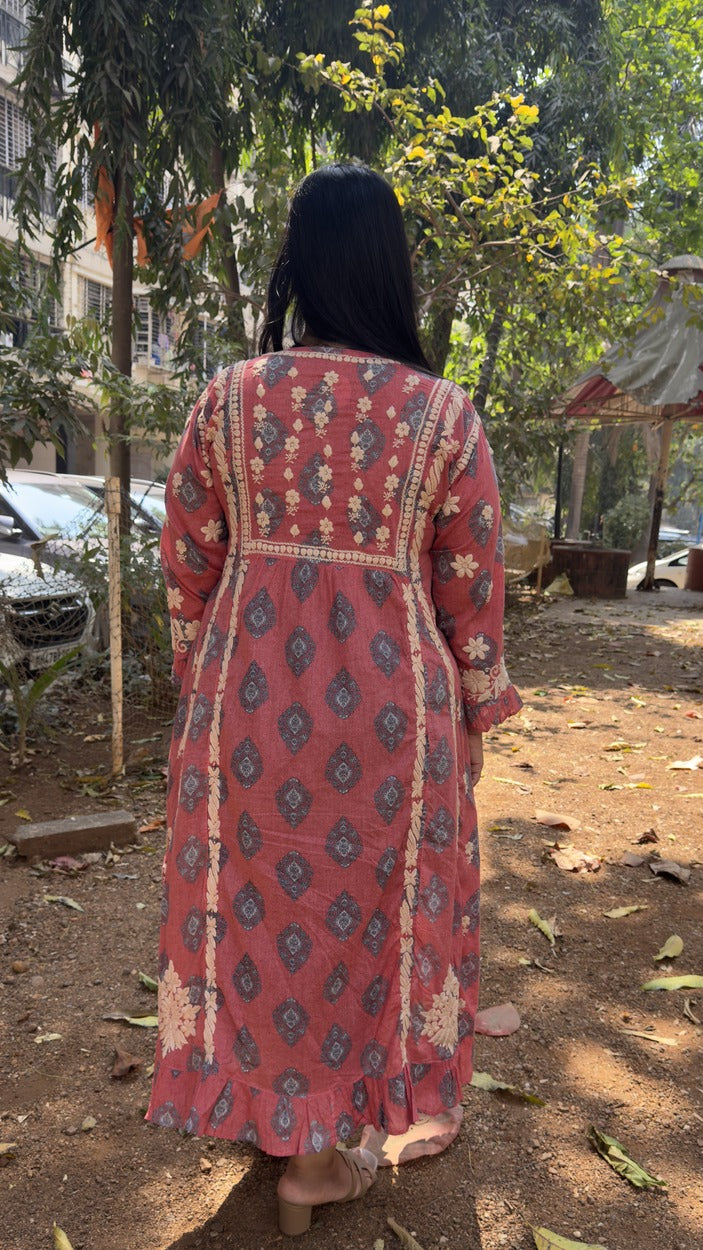 Chikankari Printed Dress - Pink