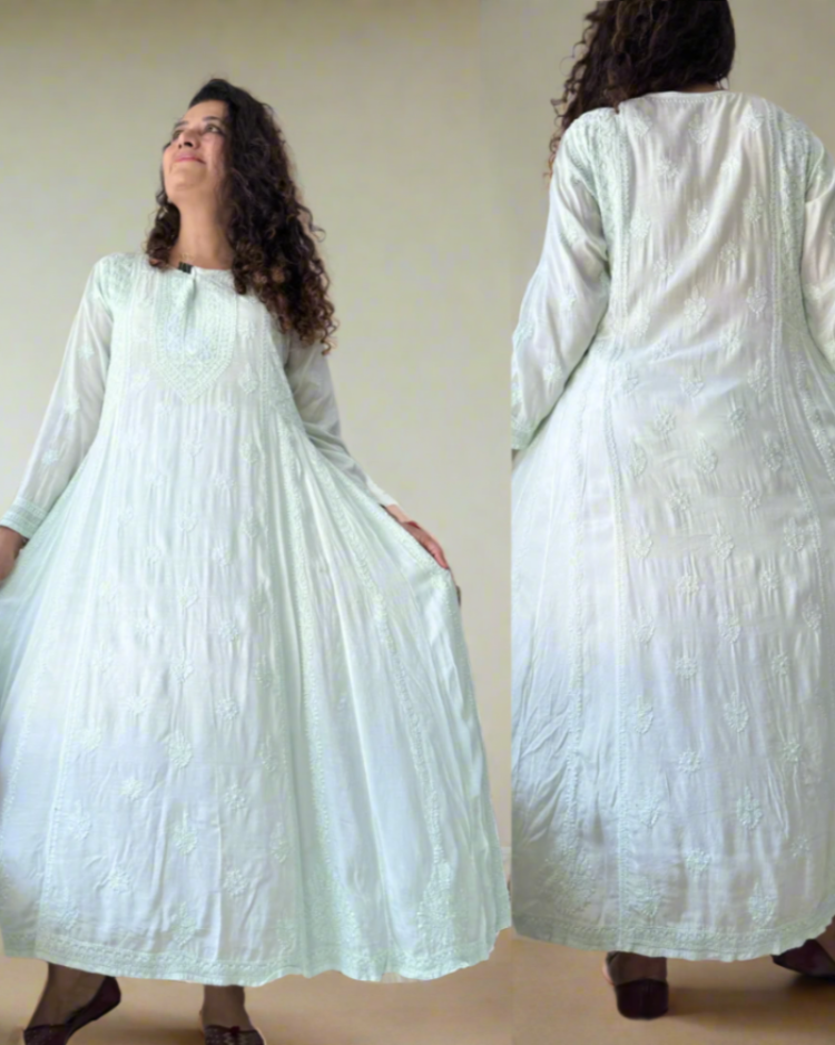 CHIKANKARI MUSLIN SILK ANARKALI DRESS