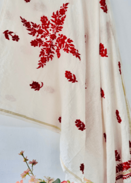 CHIKANKARI CHANDERI SILK DUPPATTA