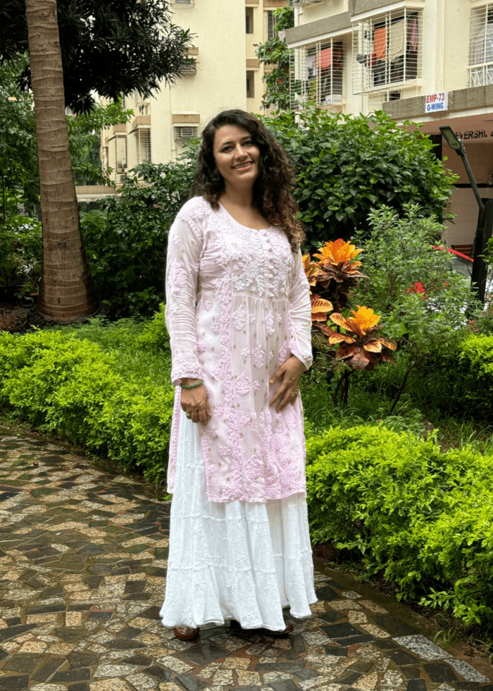 PINK GEORGETTE CHIKAN KURTA