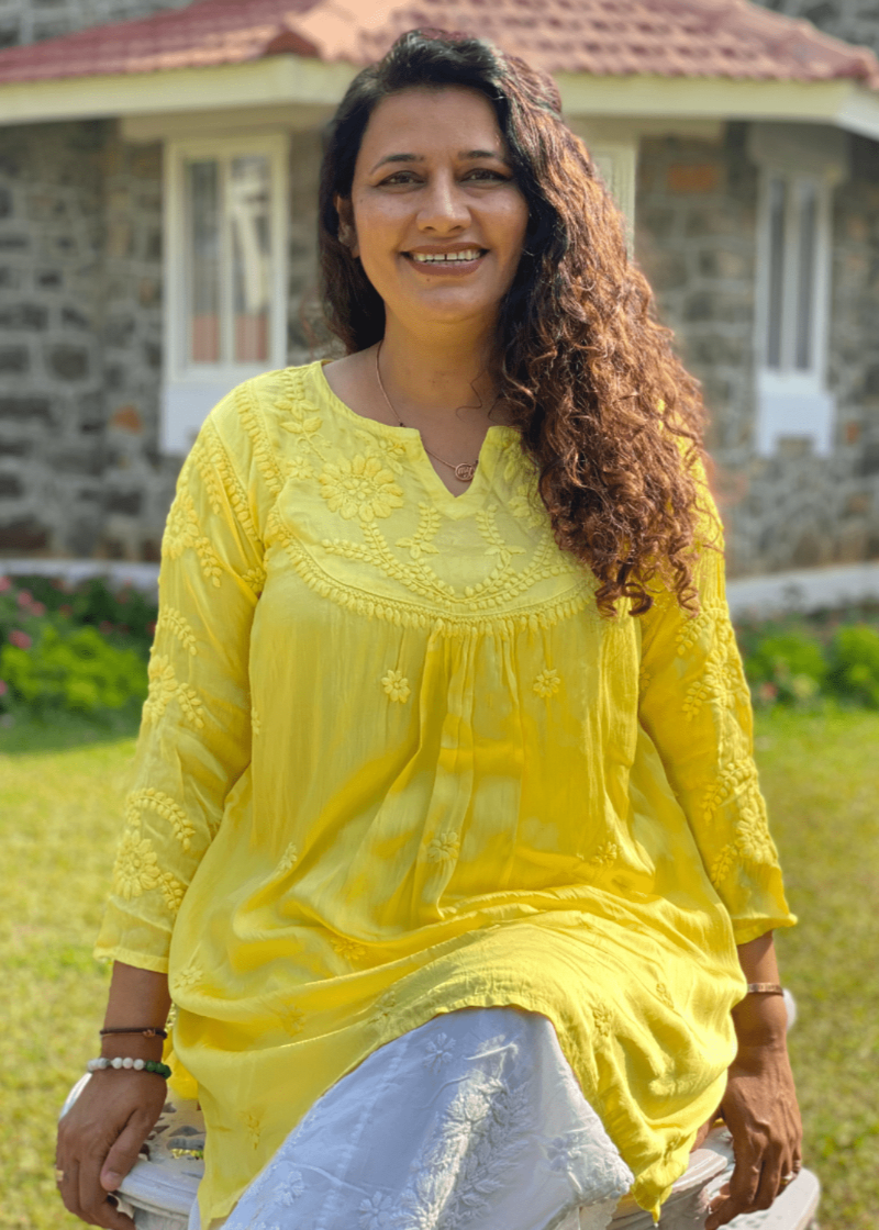 Chikankari Sateen Short Kurta - Yellow