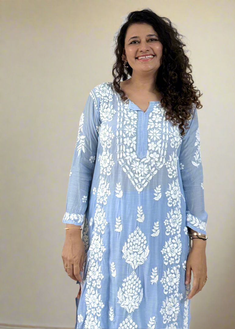SOFT BLUE CHIKANKARI PALAZZO SET - COMFORTABLE FESTIVE WEAR