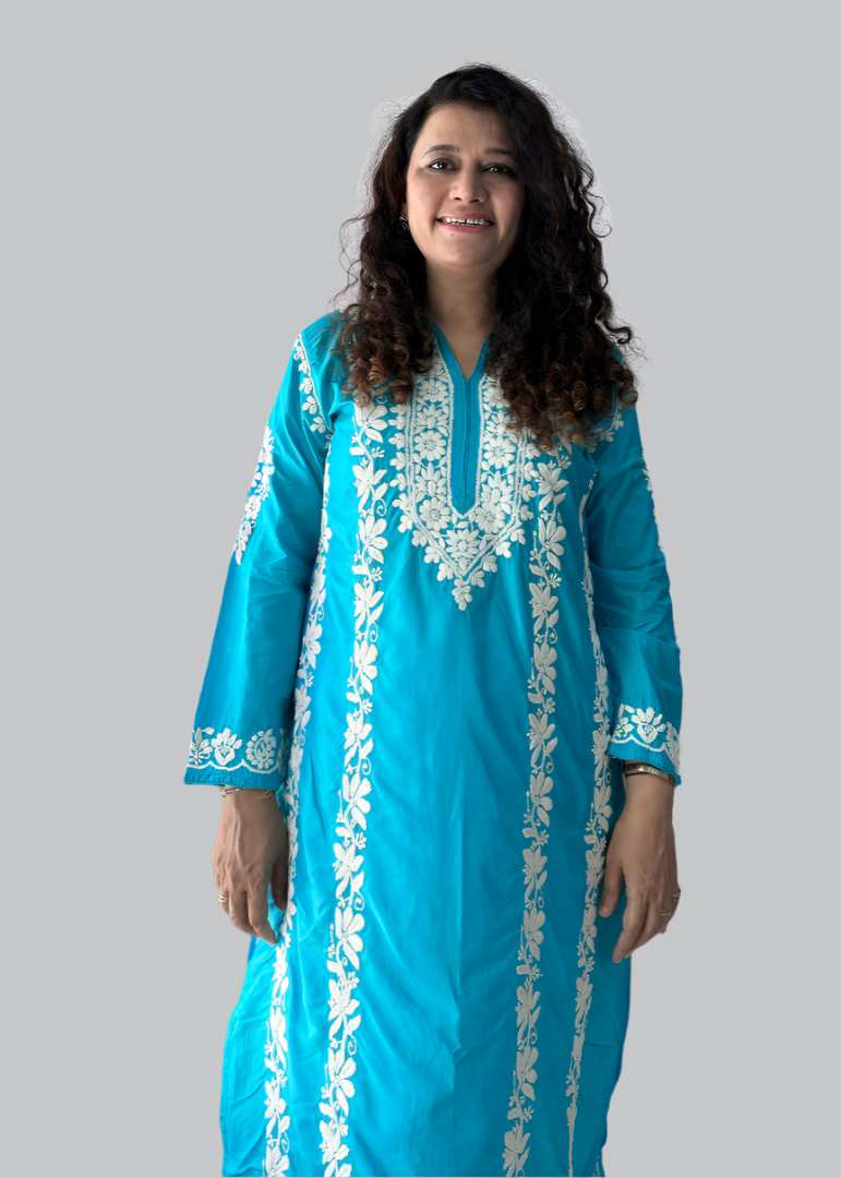 BLUE PURE SILK CHIKANKARI KURTA
