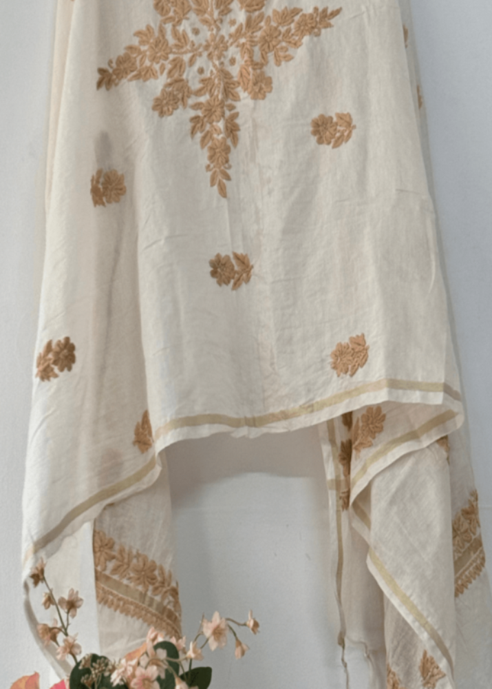 CHIKANKARI CHANDERI SILK DUPPATTA