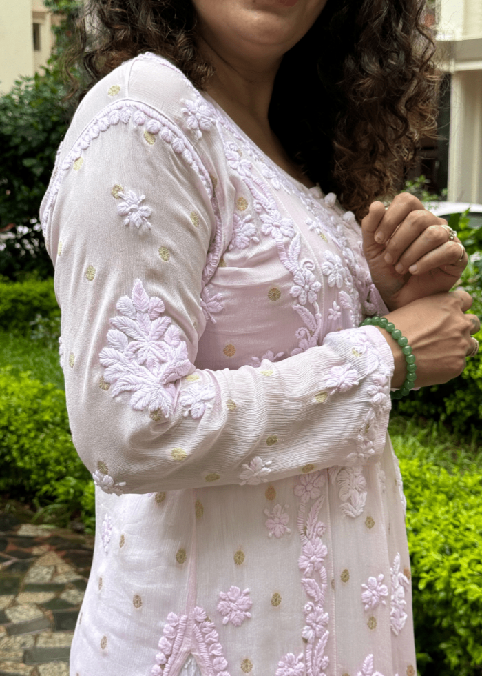 PINK GEORGETTE CHIKAN KURTA