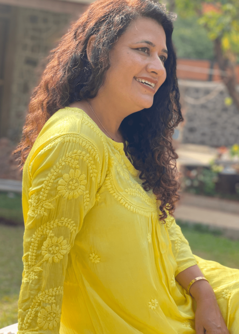 Chikankari Sateen Short Kurta - Yellow