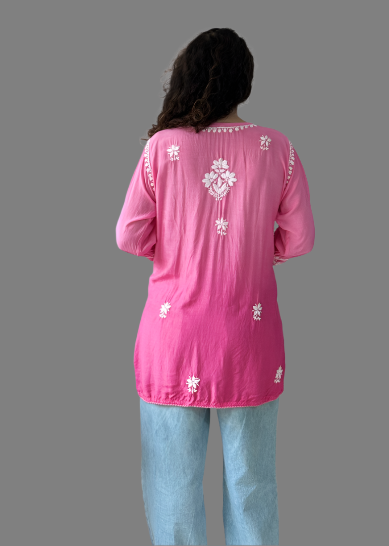 PINK CHIKAN MUSLIN SHORT TOP