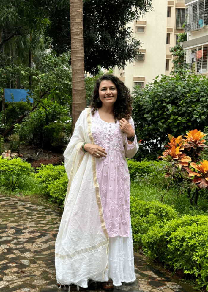 PINK GEORGETTE CHIKAN KURTA