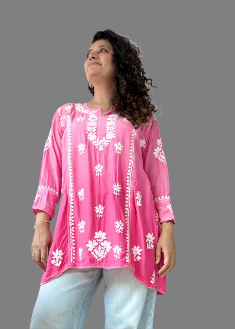 PINK CHIKAN MUSLIN SHORT TOP