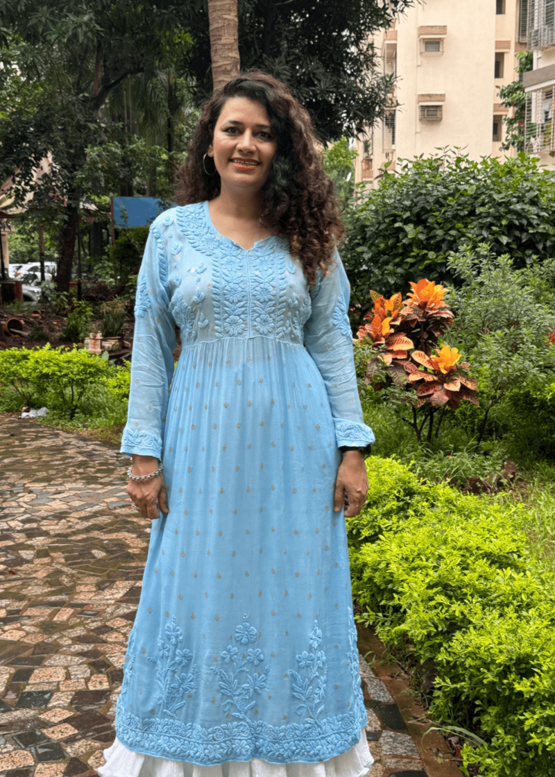 BLUE CHIKANKARI KURTA