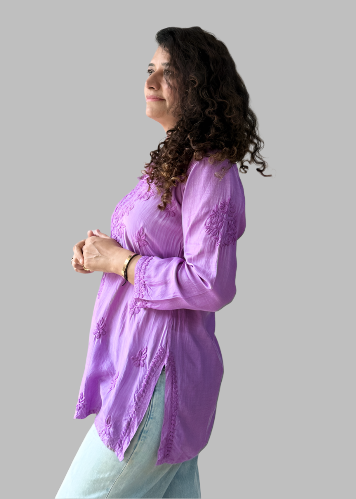 CHIKAN MUSLIN SHORT TOP