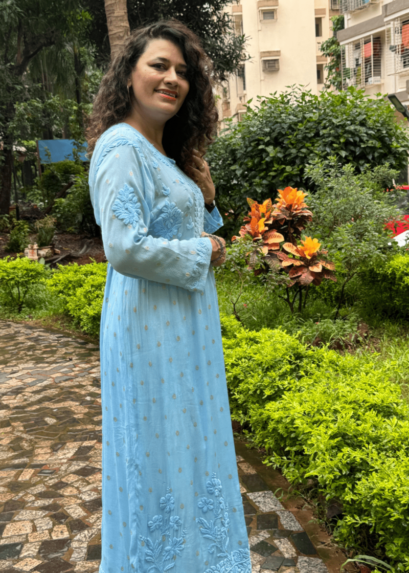 BLUE CHIKANKARI KURTA