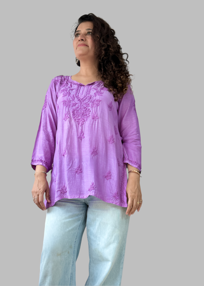 CHIKAN MUSLIN SHORT TOP