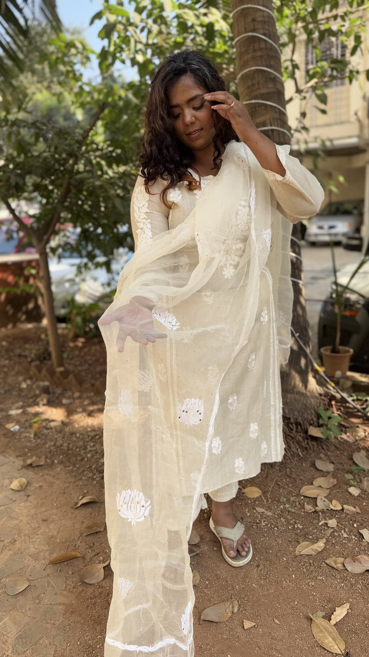 Chikankari Organza Duppatta - White
