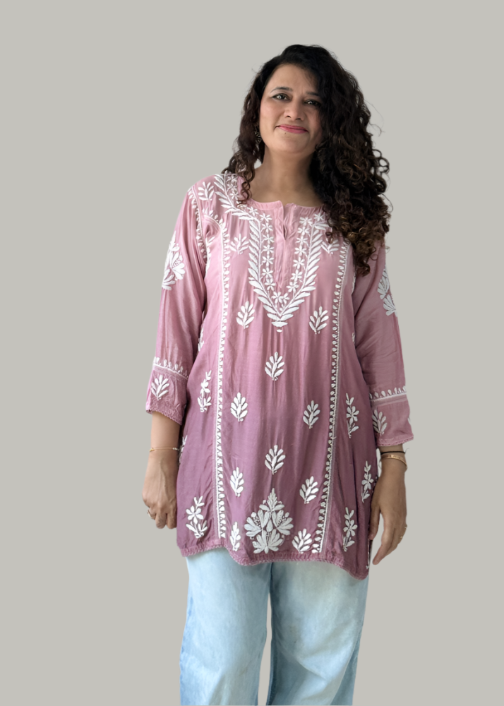 MAUVE OMBRE CHIKAN MUSLIN TOP
