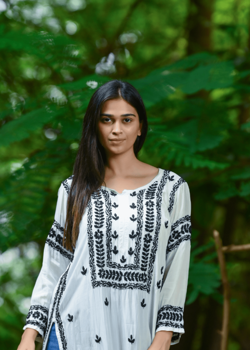 CHIKANKARI PURE CREPE KURTA