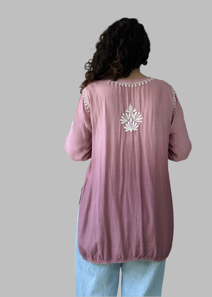 MAUVE OMBRE CHIKAN MUSLIN TOP