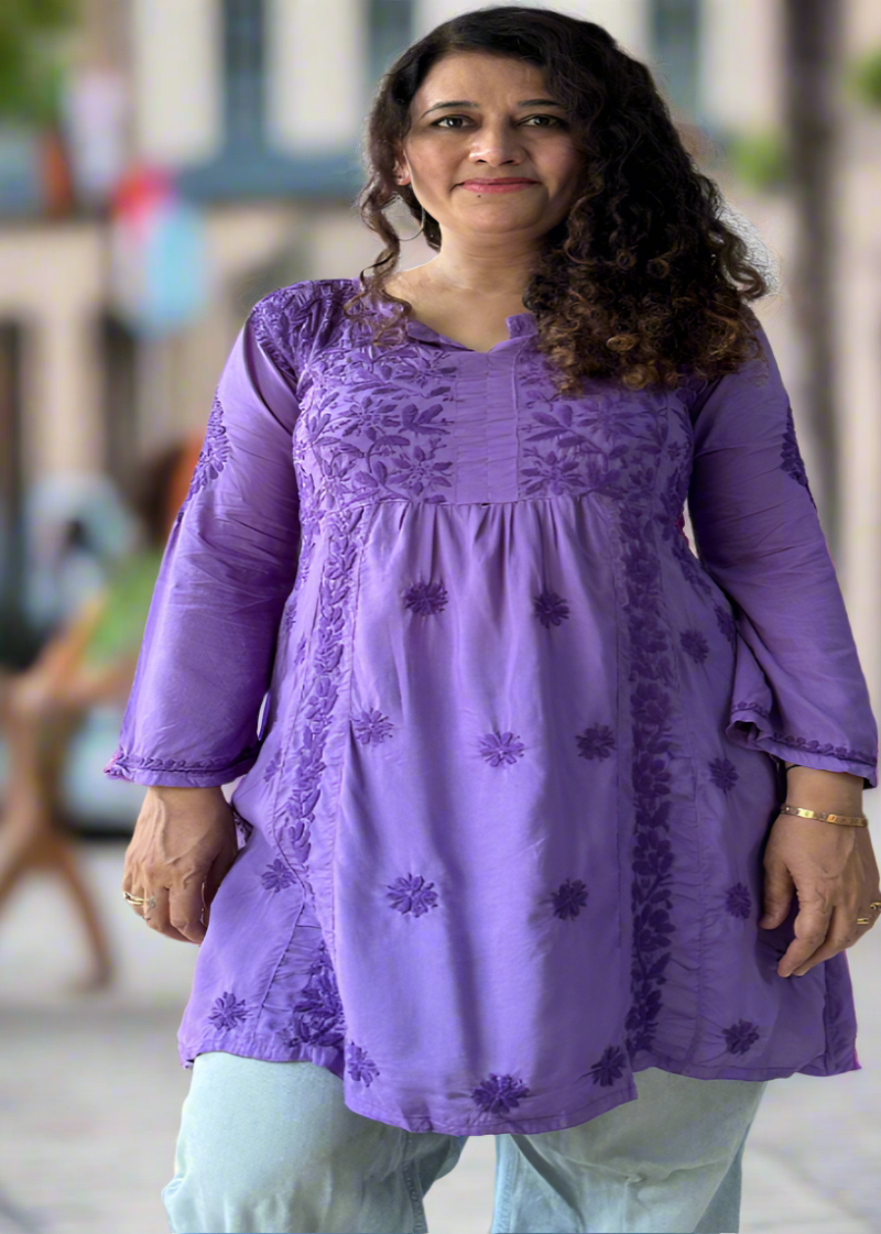 PURPLE CHIKANKARI MODAL KURTA