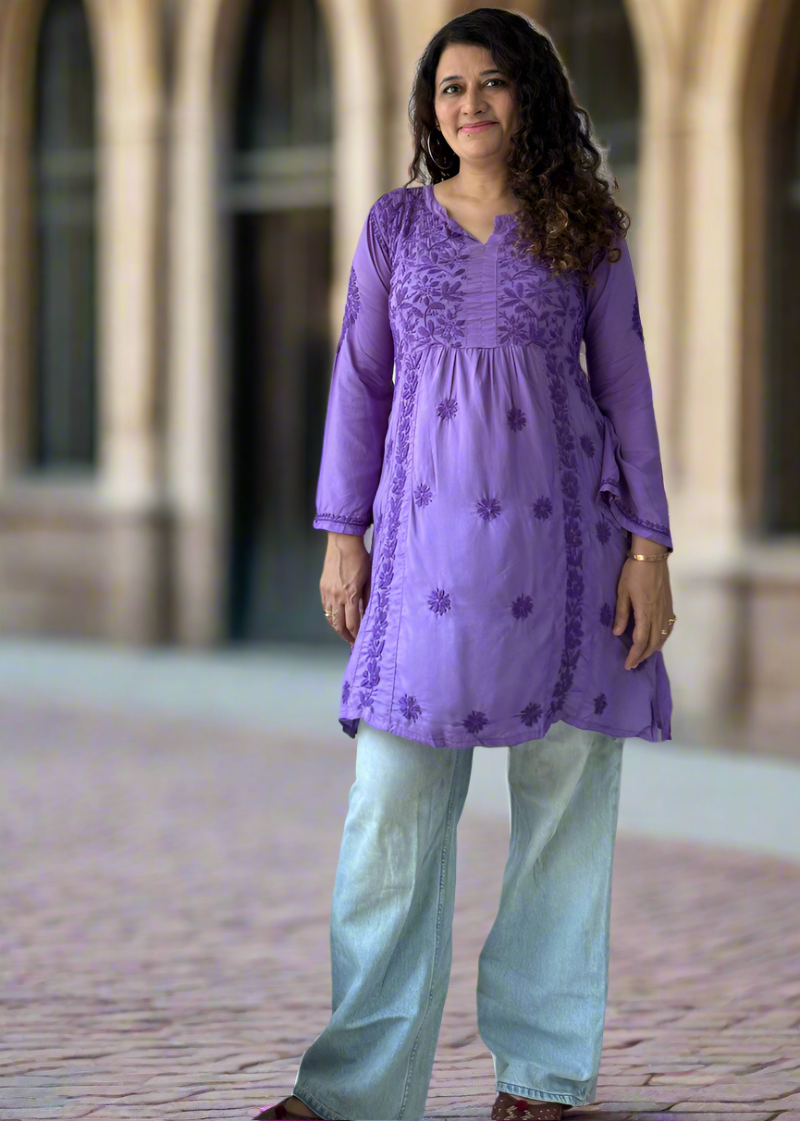 PURPLE CHIKANKARI MODAL KURTA