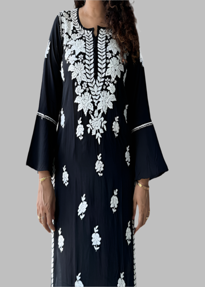 BLACK CHIKANKARI MODAL KURTA