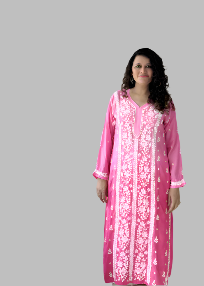 PINK MUSLIN CHIKANAKRI KURTA