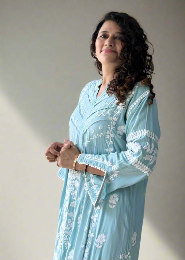BLUE COLLAR CHIKANKARI KURTA