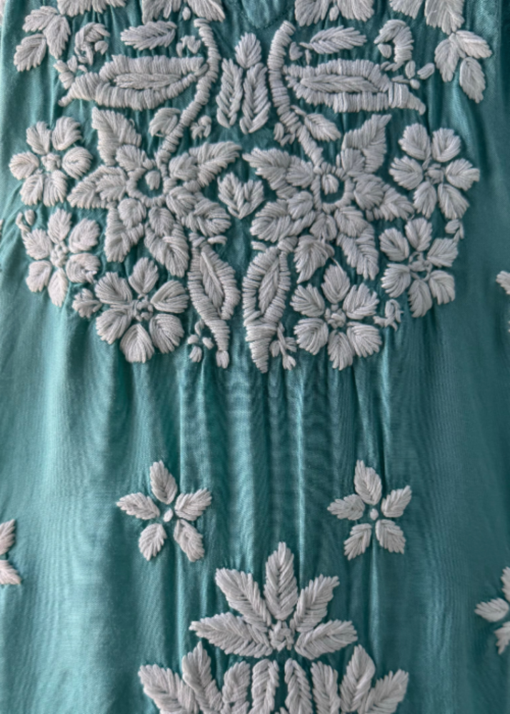 Chikankari Muslin Long Kurta - Green