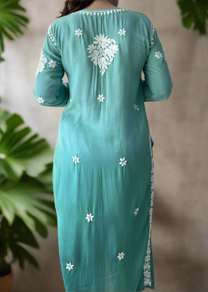 Chikankari Muslin Long Kurta - Green