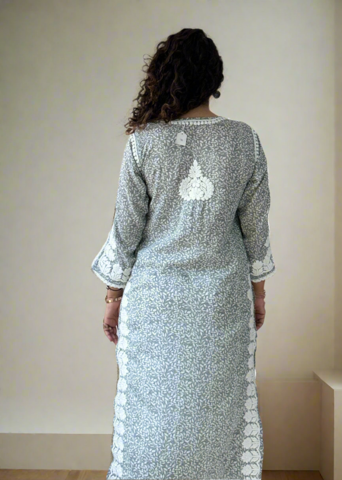 GREY CHIKANKARI COTTON KURTA