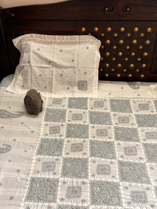 Chikankari Bedsheets - Grey