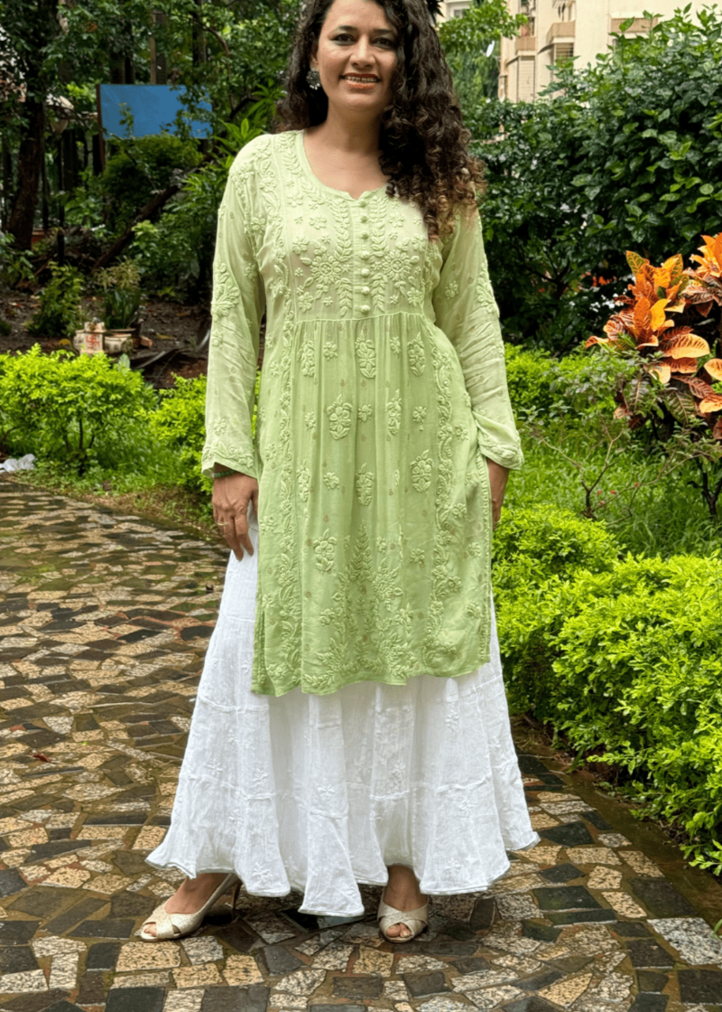 GREEN GEORGETTE CHIKANKARI KURTA
