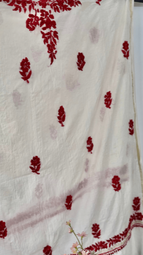 CHIKANKARI CHANDERI SILK DUPPATTA