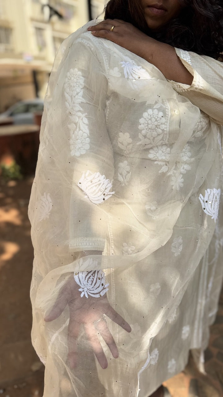 Chikankari Organza Duppatta - White