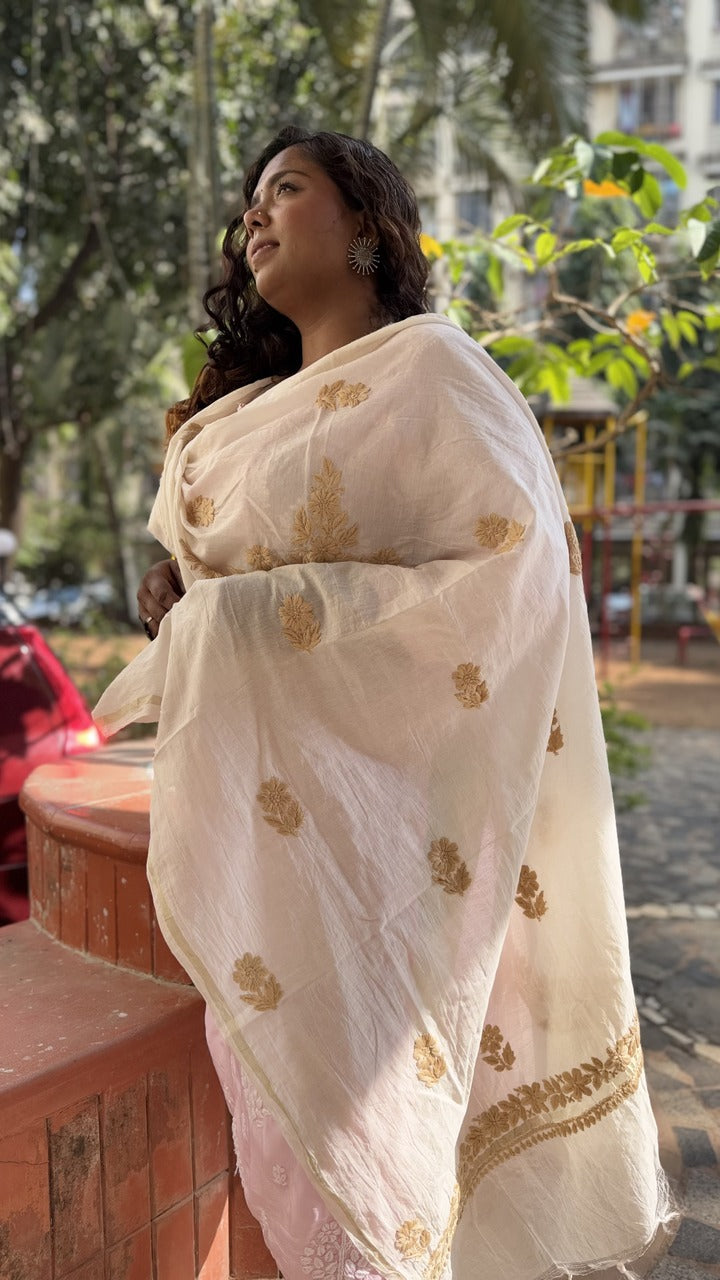 CHIKANKARI CHANDERI SILK DUPPATTA